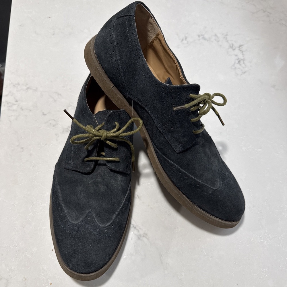 BNIB Calvin Klein Men's Faxon Suede Wing Tip Oxford Navy Blue Size Mens 11 1/2